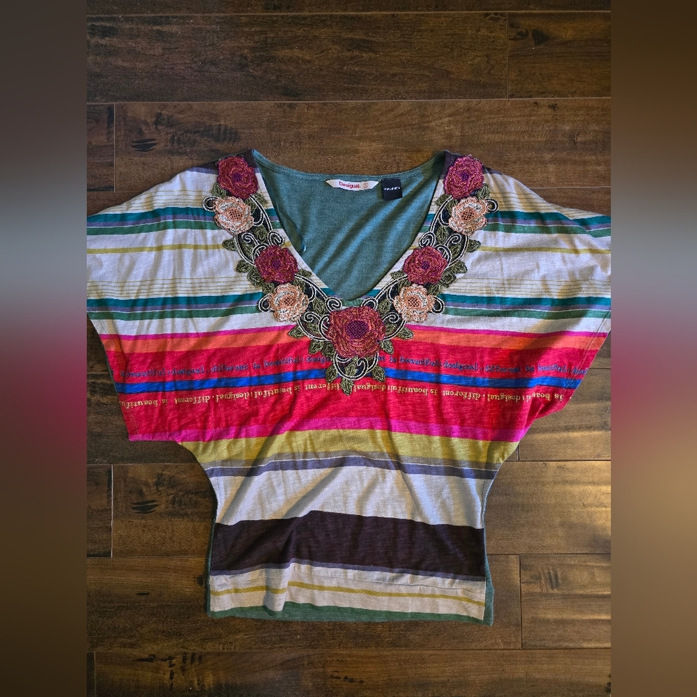 BOGO Desigual Multicolor Floral Embroidered Top